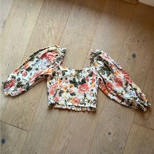 Faithful the Brand Linen Floral Off-Shoulder Crop Top Size 6
